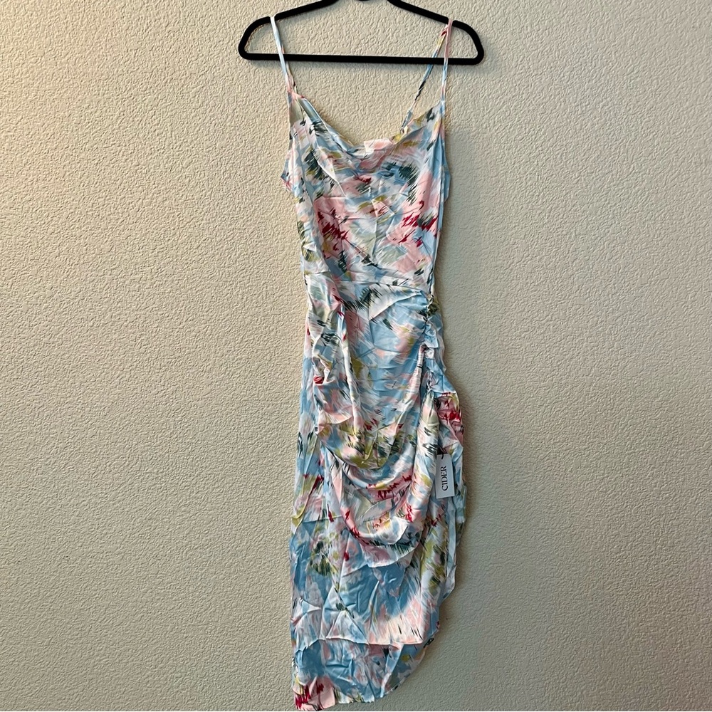 Floral ruched cowl neck midi dress (large)